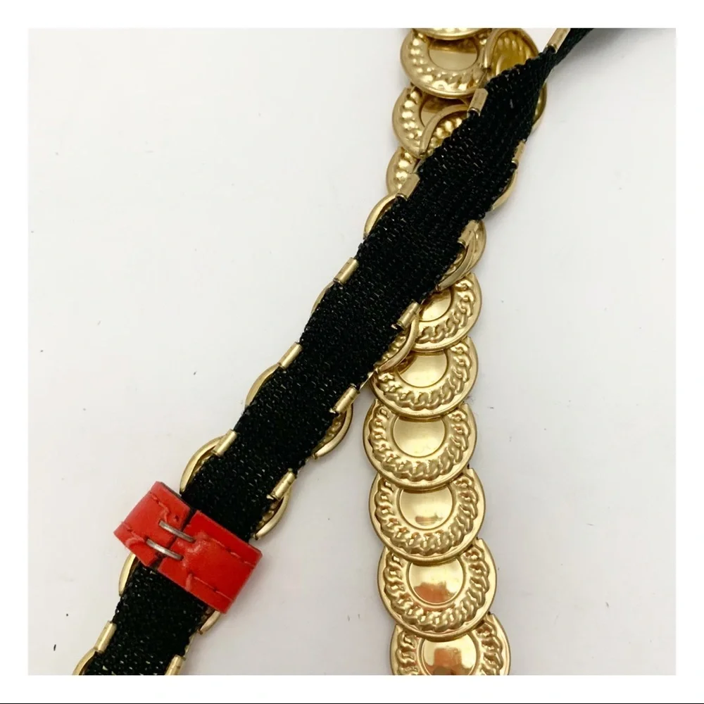 Vintage stretchy red and gold concho coin belt retro 1980s